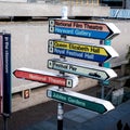 Colourful Direction Sign Posting On South Bank Giving Directions To Main Tourist Attractions Royalty Free Stock Photo