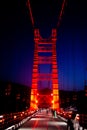 Colourful Dobra Chanti hanging bridge over Tehri Lake. Night view of Dobra-Chanti bridge. The 725-metre long Dobra Chanti Royalty Free Stock Photo