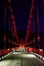 Colourful Dobra Chanti hanging bridge over Tehri Lake. Night view of Dobra-Chanti bridge. The 725-metre long Dobra Chanti