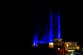 Colourful Dobra Chanti hanging bridge over Tehri Lake. Night view of Dobra-Chanti bridge. The 725-metre long Dobra Chanti Royalty Free Stock Photo