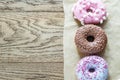 Colourful donuts arranged in a row Royalty Free Stock Photo