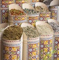 Colourful dried herbs and flowers in Marrakech souks Royalty Free Stock Photo