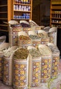 Colourful dried herbs and flowers in Marrakech medina Royalty Free Stock Photo