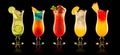 Colourful drinks on black background