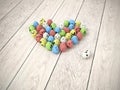 Colourful Easter eggs heart on white wooden floor Royalty Free Stock Photo