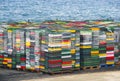 Colourful empty plastic boxes in Rovinjo port.