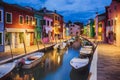 Colourful evening houses on Burano island, Venice