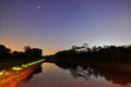 Colourful evening sky above a river