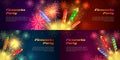 Colourful Exploding Rockets on Bright Background