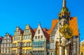 Colourful facades with bremer roland statue in Bremen, Germany