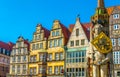 Colourful facades with bremer roland statue in Bremen, Germany