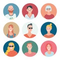 Colourful female and male faces circle in flat style