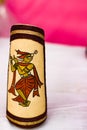 Colourful figure of lord krishna drawn on a vase. indian god mythology Royalty Free Stock Photo