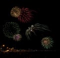 Colourful fireworks on a beach