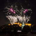 Ignis Brunensis fireworks over the historical part of Brno Royalty Free Stock Photo