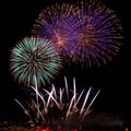 Colourful fireworks isolated in dark background close up with the place for text in Malta Royalty Free Stock Photo