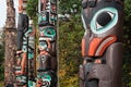 Colourful First Nations Totem Poles, Vancouver, BC, Canada