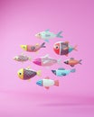 Colourful Fish Hand-Made Wooden Painted Decorated Wood Pink Decoration Design