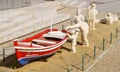 Albufeira Beach colourful fishing boat installation