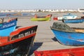 Colourful fishing boats on the beach at Paternoster, small fishing village with gourmet restaurants on west coast of South Africa