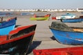 Colourful fishing boats on the beach at Paternoster, small fishing village with gourmet restaurants on west coast of South Africa