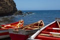 Fishing boats on Fishermen Bay beach at Cidade Velha on Santiago Island, Cape Verde Royalty Free Stock Photo