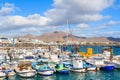 Colourful fishing boats in Playa Blanca harbour Royalty Free Stock Photo