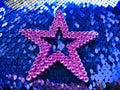 Sparkly Pink Star on Blue Sequin Background