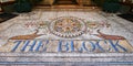 Colorful mosaic tiling in foliage pattern at entry to Victorian shopping mall of historic Block Arcade in Melbourne CBD, Australia