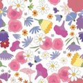 Colourful Floral pattern on a white base. Hand-drawn elements, scattered composition