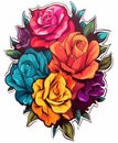 Colourful floral roses sticker pattern design white background