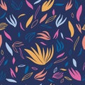 Colourful floral seamless pattern with isolated leaf