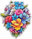 Colourful floral sticker pattern design white background