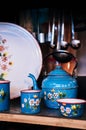 Colourful flower painted vintage old enamelware