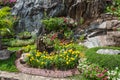 Colourful Flowerbeds and Winding Grass Pathway