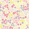Colourful flowers bouquets garden ditsy on light fabric vector seamless pattern background. Royalty Free Stock Photo