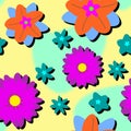 Colourful flowers on a yellow and blue background.