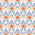 Colourful folk damask semaless repeat vector pattern background.