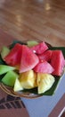 Colourful freash fruits on plate Royalty Free Stock Photo