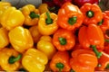 Colourful Fresh Yellow and Orange Peppers For Sale in Market Royalty Free Stock Photo