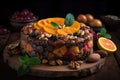 colourful fruit cake, with variety of fruits and nuts