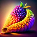 Colourful fruit in the form of a flower on a dark background Generative AI