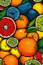 Colourful Fruit Pattern Generative AI Illustration