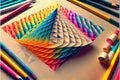 Colourful geometric design art in color colour pencil on paper sketch drawing idea