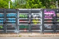 Colourful graffiti on a row of shipping containers around Kensal Rise area in London