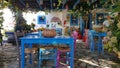 Colourful Greek tavern on the island of Kos, Greece Royalty Free Stock Photo