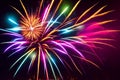 A colourful halloween fireworks display against a black background. 3D generated illustration.