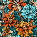 Colourful hand drawing marker sketch floral pattern