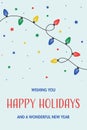 Colourful hand drawn string of lights. Christmas card. Vector