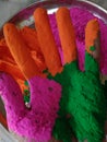 Colourful. Hand during the holi festival in india